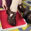 Ethnic style retro casual real soft leather single shoes women's year thick heel soft sole mother shoes hollow hole shoes