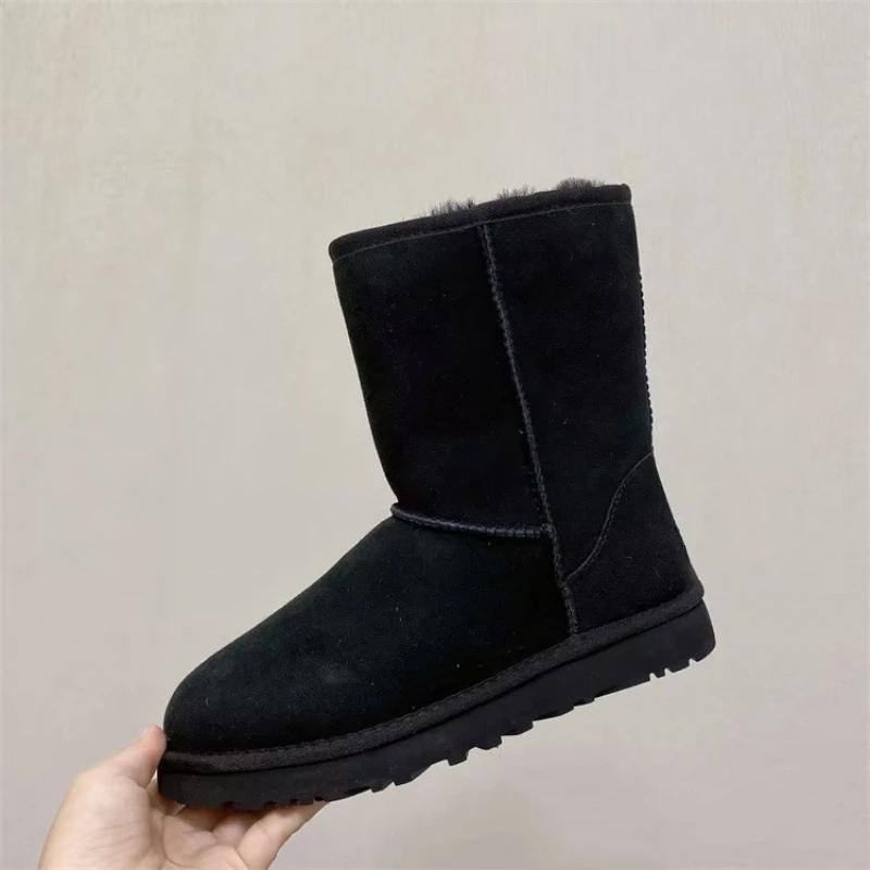 2027 New Design Women Real Sheepskin Leather Snow Boots Natural Wool Fur Lined Winter Warm Shoes Xmas Classic Casual Flat Boots