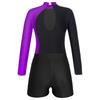 Girls Mock Neck Long Sleeve Sparkle Rhinestone Keyhole Back Leotard V Front Waistband Shorts Dance Skating Outfit
