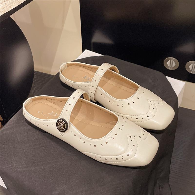 French fairy wind bag head half slippers 2025 new imitation leather outer wear versatile low heel sandals gentle muller shoes women