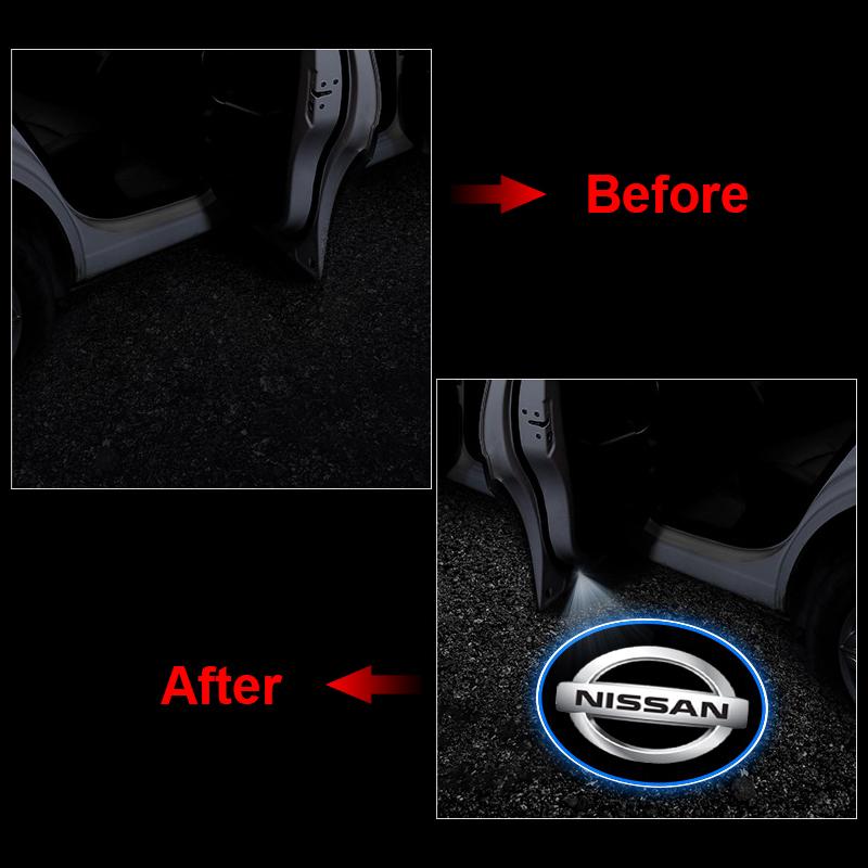 2Pcs Car Door Projector Lamps Emblem LED Welcome Light For Nissan Nismo Qashqai X J10 J11 Trail Tiida Teana Skyline Juke X-trail Almera