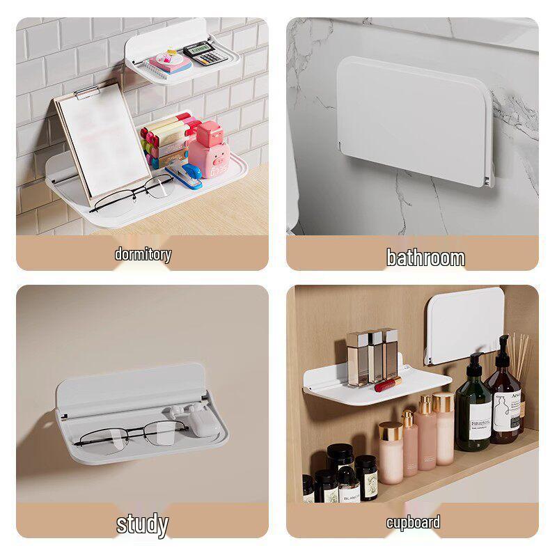 Foldable Wall-Mounted Punch-Free Storage Shelf for Bathroom and Bedside