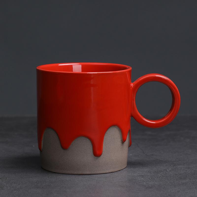 Vintage Glasierte Kaffeetasse und Untertasse Set Grobkeramik Latte Zuhause Kreativer Keramikbecher Wasserbecher Dekoration Heimtasse 200ML