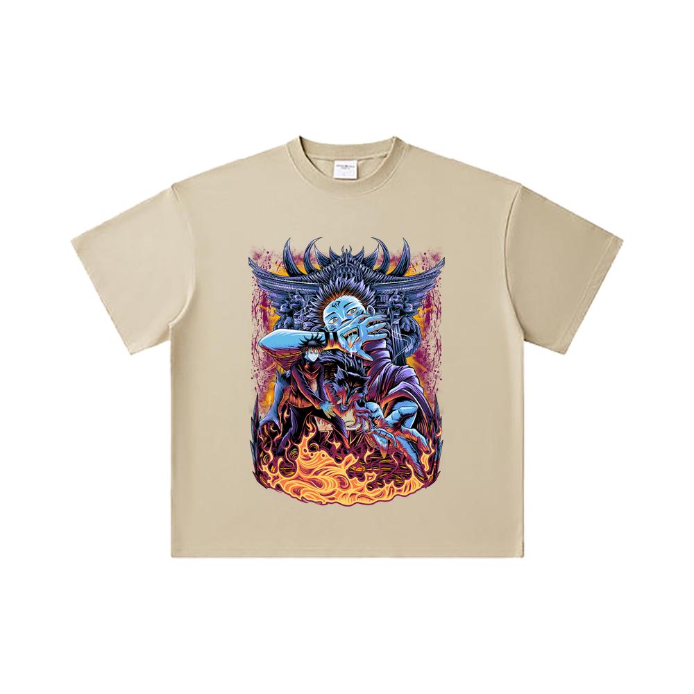 260 GSM Double Yarn 32 Count 100% Cotton Jujutsu Kaisen V8 Sukuna Print Unisex Heavy Cotton T Shirt