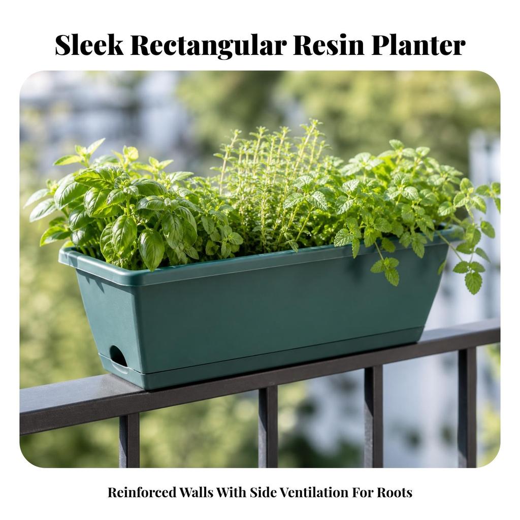 5 Pieces Rectangular Planter with Tray Long-Lasting Trough Drainage