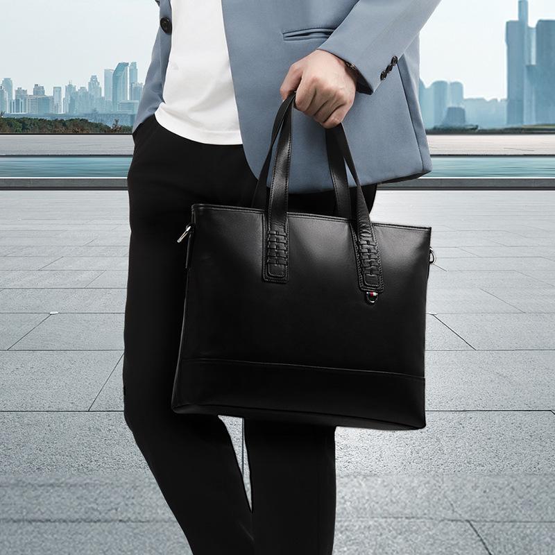 Geantă de Modă pentru Bărbați din Piele Naturală, Capacitate Mare, Casual, Oficială, Geantă de Mână pentru Bărbați din Piele de Vacă cu Granulație Superioară