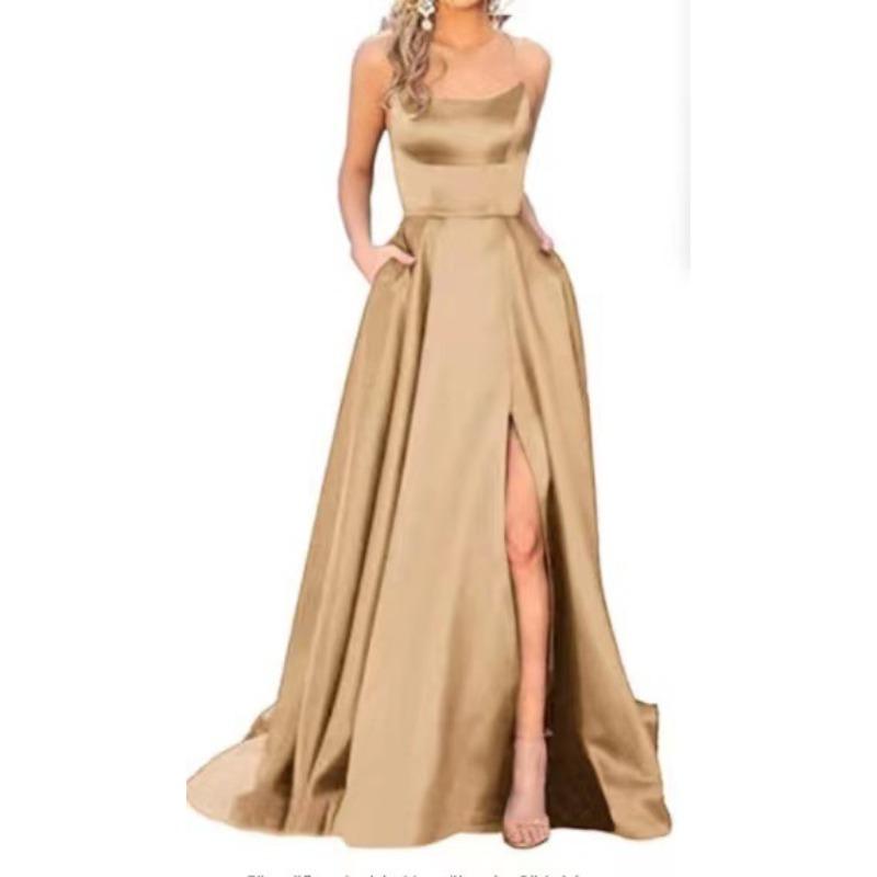 Solid color bridesmaid dress long dress thin off shoulder girlfriend fashion bridesmaid evening dress