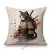 Funny Cute Cat Samurai Catoon Home Decorative Sofa Throw Pillow Case Cotton Linen Car Chair Cushion Cover