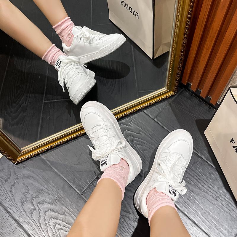 Cowhide version~ A miu's leather thick-soled heightening classic casual versatile little white shoes women's bread shoes board shoes