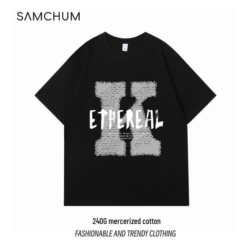 

Men s 240g Heavyweight Cool Short-Sleeve T-Shirt, American Casual, Relaxed Fit, Round Neck, Slightly Dropped Shoulders 2XL вина червоного кольору