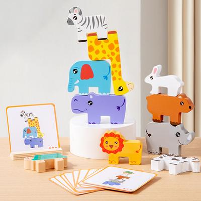 Holztier-Stapelblock-Spiel, Form-Matching-Puzzle, Balance-Spielzeug, Montessori-Feinmotorik-Training, pädagogisches Spielzeug für Kinder