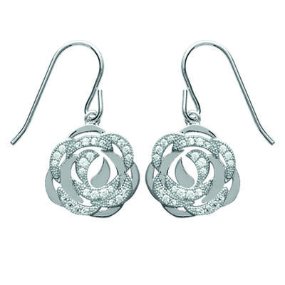 [L7880] - Boucles Argent 'Rosa Romantica' blanc argenté (rhodié) - 16 mm