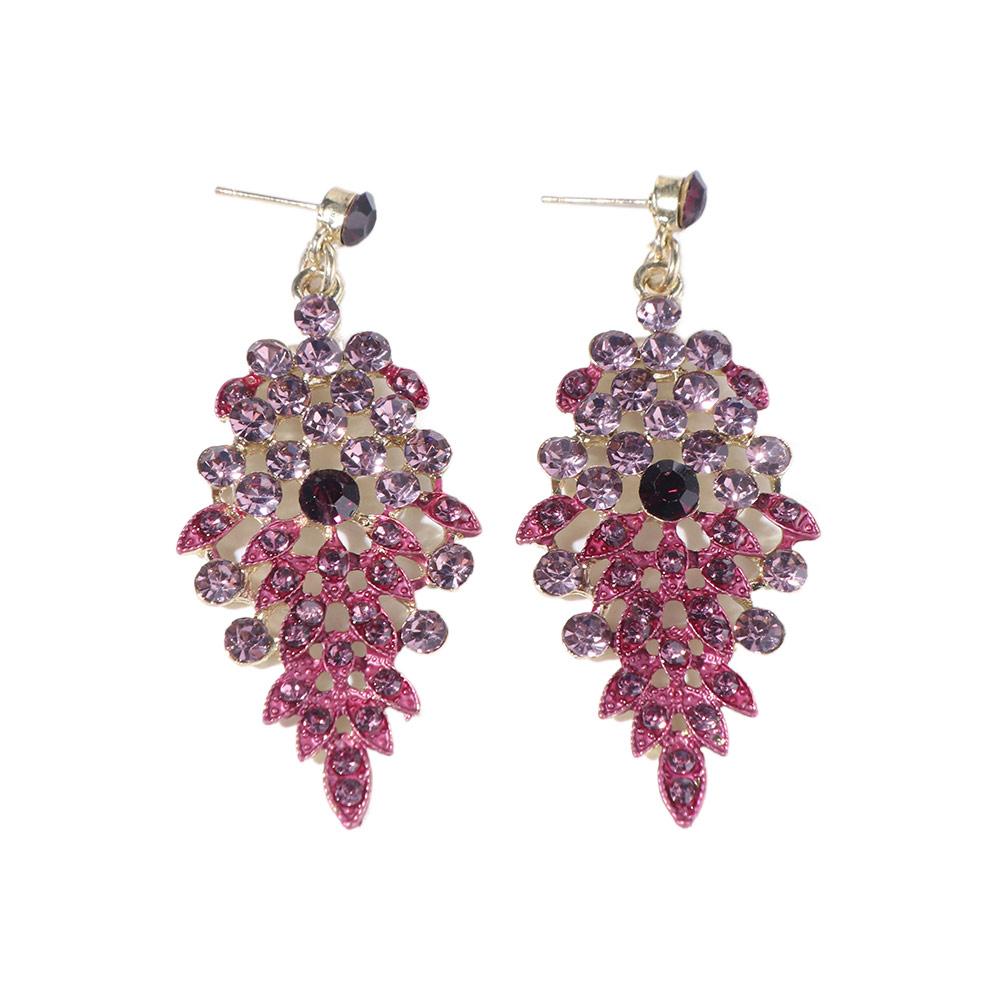 3Pcs Purple Necklace Earring Set Luxury Crystal Jewelry Set Fashion Stud Earrings Choker Set  Women