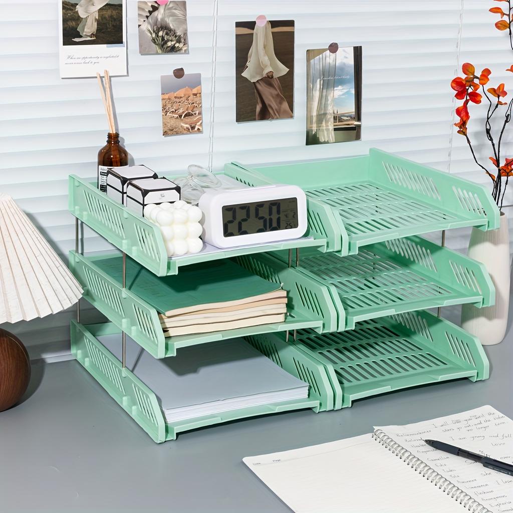 3-Tier Stackable Letter Tray Organizer, Polished Finish, PP Material, Desktop Document Holder, Office Supplies Storage Accessory