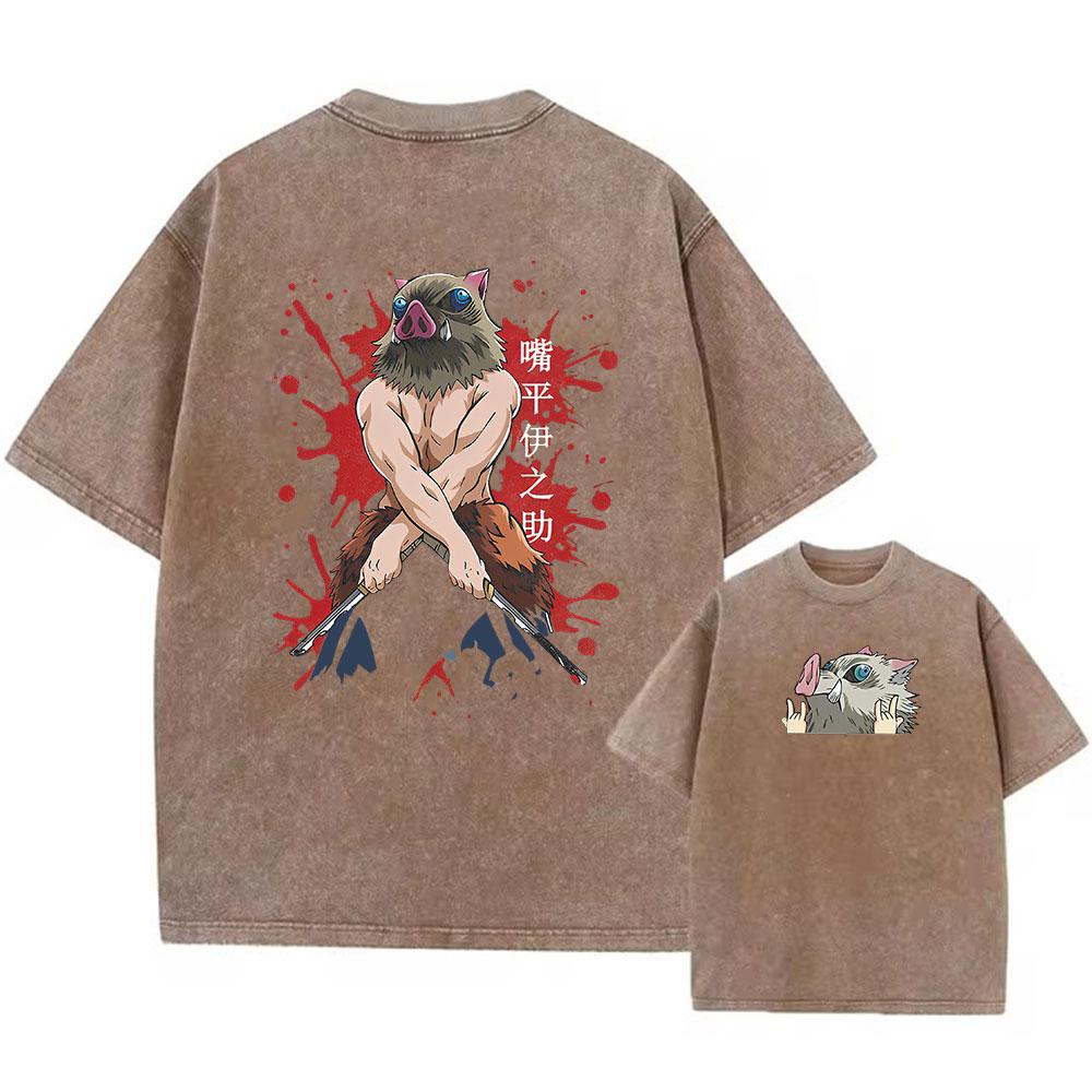 Unisex Anime Acid Washed Tshirts 100% Cotton Retro Harajuku Style Printed Wash Tshirts Oversize Sports And Leisure Hip Hop