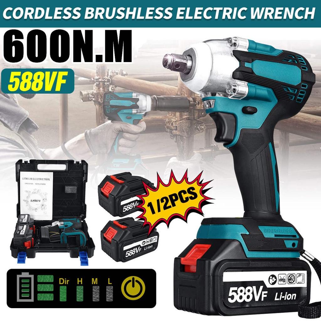 588V Upgrade 4 Speed Cordless Brushless Electric Impact Wrench 1/2inches Rechargeable Wrench Power Tools with 1/2PCS Battery