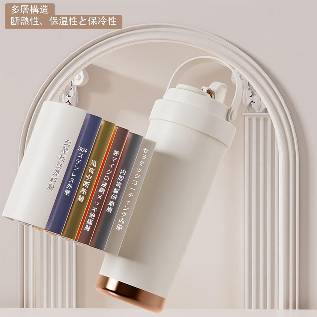 TSQIBU Water with Straw and with Compatible with Carbonated and Soy Stainless Keeps Cold or Easy to Dark Pink Ceramic-Coated Bottle, 750ml, Handle,
