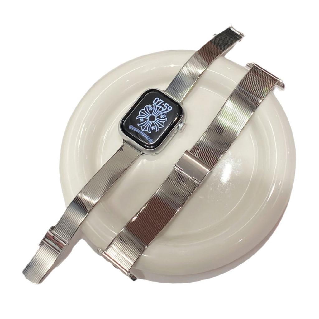 Bamboo Stainless Steel Band Compatible with Apple Watch iWatch 12/11/10 Ultra SE, Metal Link Bracelet Strap, Silver 42/44/45/46mm