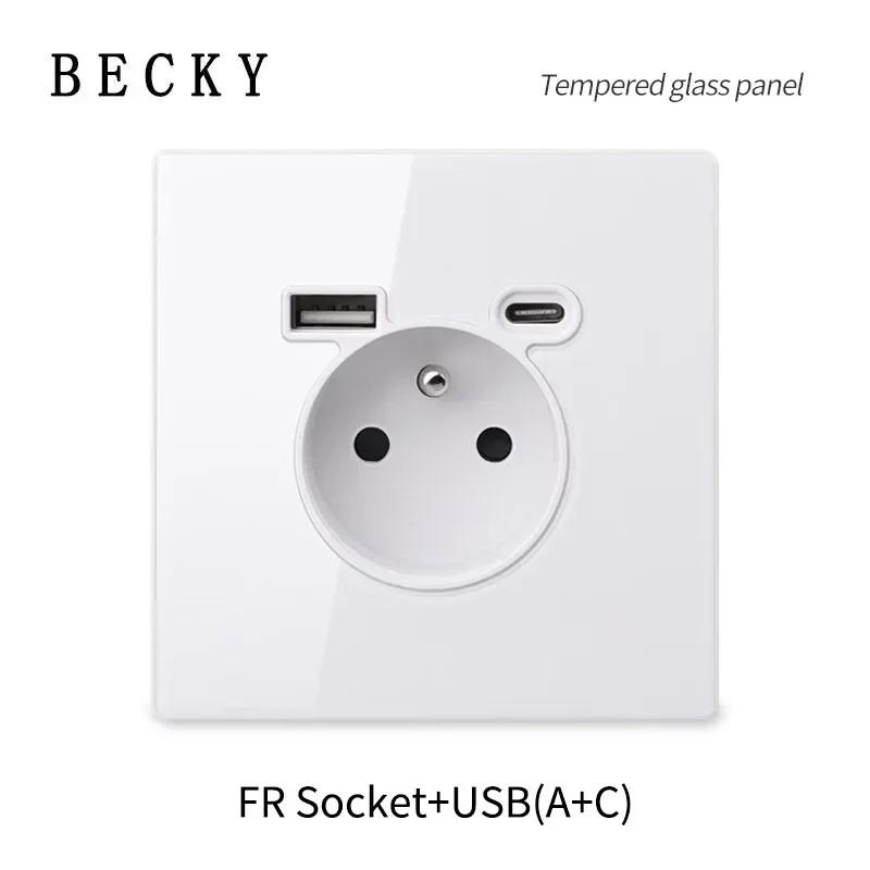 Glass Wall Touch Switch EU UK Standard 16a Socket Large Panel Wall Light Single Live Line White Switch USB TypeC Socket 110v250v