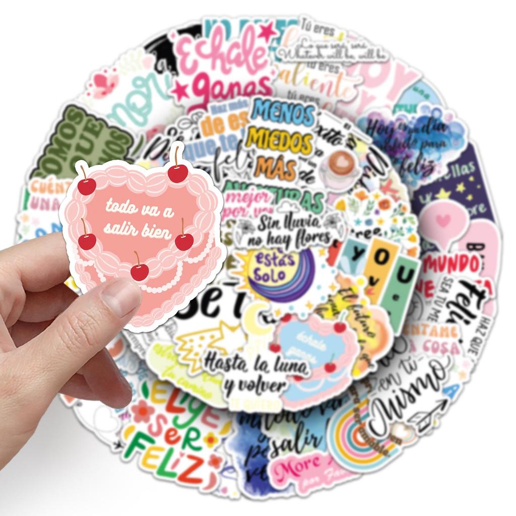 50 Personalized Motivational Spanish Stickers: Colorful Slogans for Cups, Laptops & More