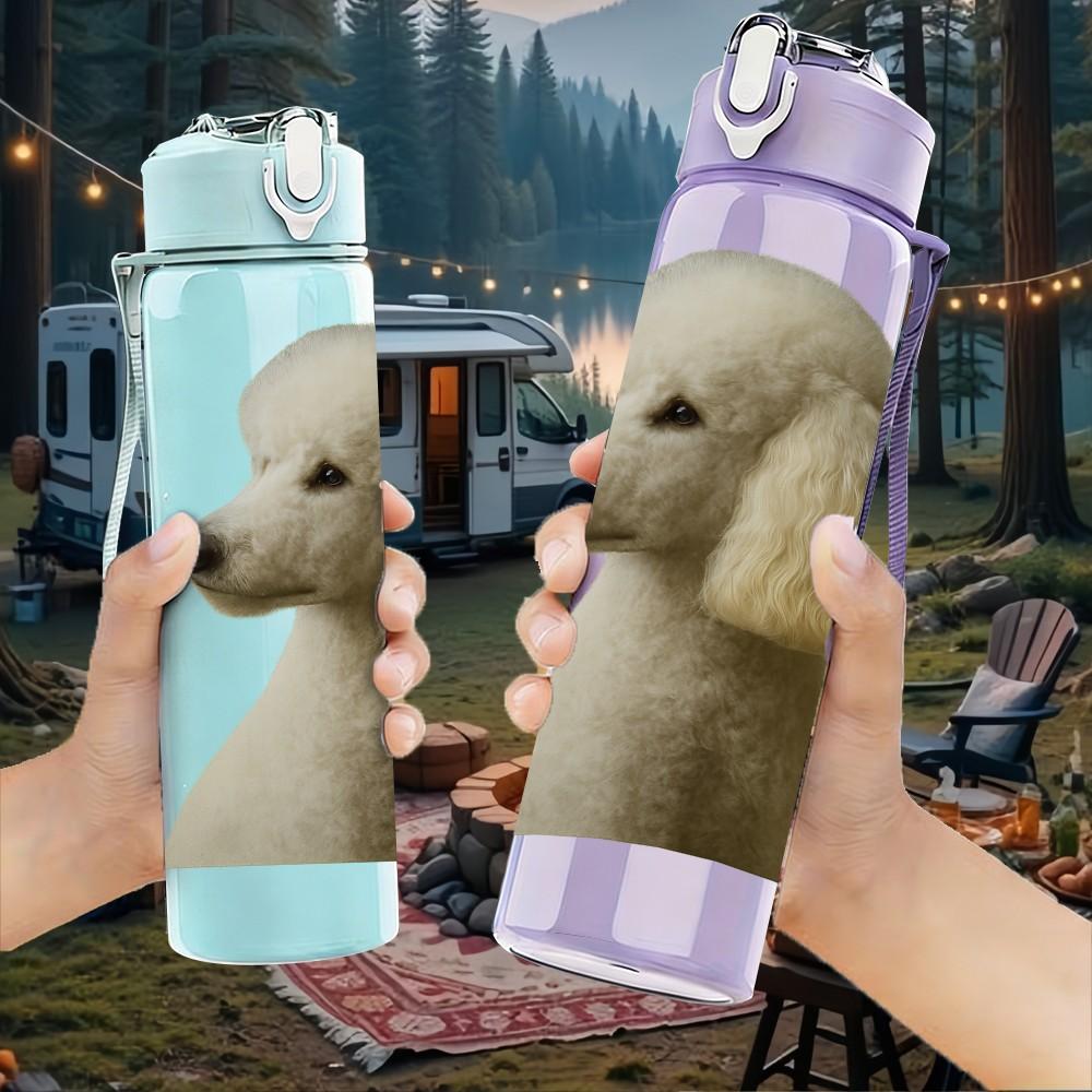 1PC Elegant White Poodle Dog 750ml Color Plastic Sports Water Bottle Leakproof Flip Straw Lid Suitable for Sports Office Home Use