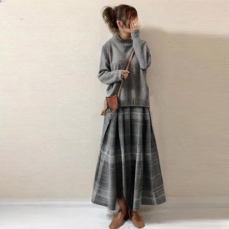 2024 Jesień/Zima Japoński Golf Sweter i Spódnica Zestaw