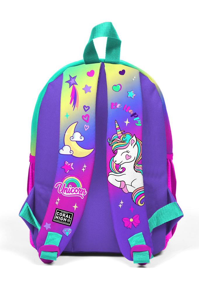 Minik Yuva Rucksack Lavendel Wassergrün Einhorn gemustert zwei Fächer 23529