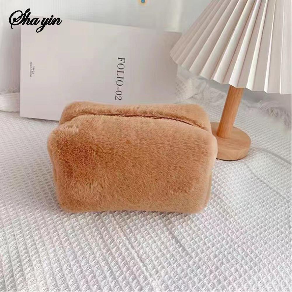 Элегантная бархатная косметичка, косметичка нишевого дизайна большой вместимости, милая высококлассная косметичка для женщин коричневый