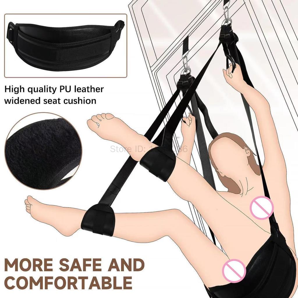 Upgrade Sex Door Swing Nylon Webbing Sling Leather Cushion Sex Hammock  Bondage Gear Sex Toys for Couples Adult Erotic Games
