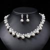 New Fashion Personality Flower Imitation Pearl Wedding Necklace Earring Set Bridal For Women Elegant Rhinestone Jewelry Gift