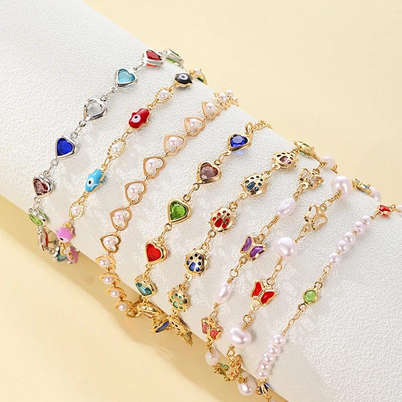 Exquisite Colorful Heart Bracelet for Women Charm Korean Crystal Zircon Metal Chain Bracelets Bangle Party Birthday Jewelry Gift