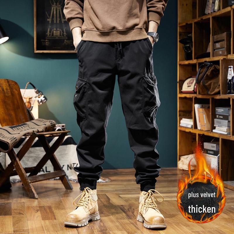 Men's Winter Retro Velvet Cuffed Stretch Overalls - Versatile & Warm 98099