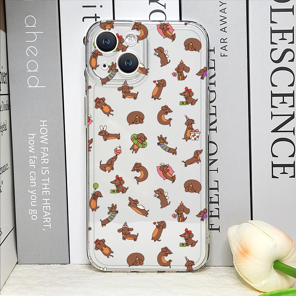 Coque de téléphone mignonne dessin animé animal chien Teckel pour IPhone 17 16 15 14 11 12 13 Pro Max 7 8 Plus 12 13 Mini X XS Max XR Housse souple