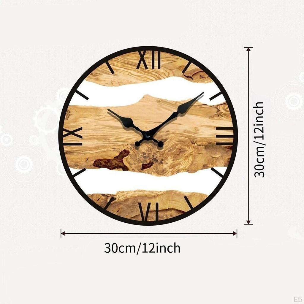 Wood Wall Clock Decorative Art 11.8 Inch Timepiece for Dining Room Office Bedroom Kitchen