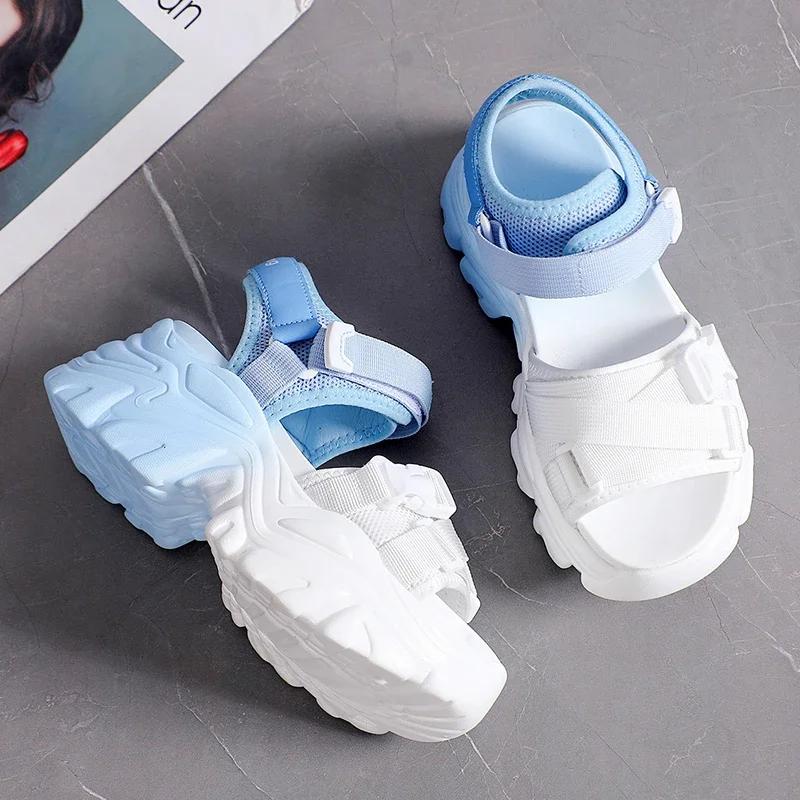 Fashion 7.5cm Women Leisure Chunky Platform Sandals Peep Toe High Heels New Gladiator Slippers Woman Fashion Trendy Summer Beach Sandals