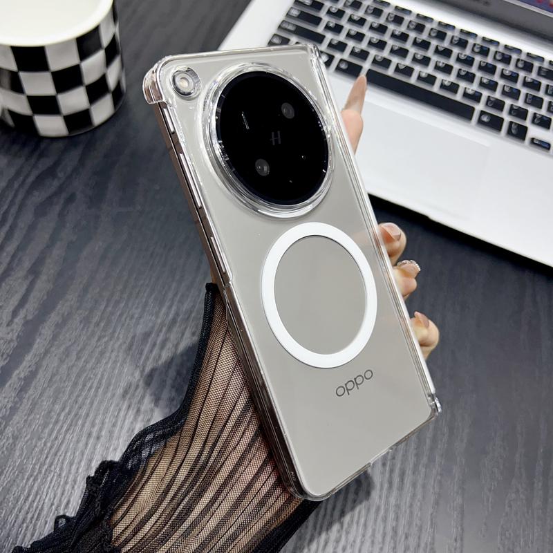 For Oppo Find N6 Case High Definition Transparent Dual Hinges Protection Magnetic Suction Wireless Charging Cover