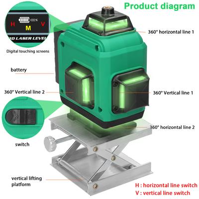 Multifunctional 16 Lines Laser Level Touchscreen 3 Degrees  Selfleveling Machine Rechargeable Lithium