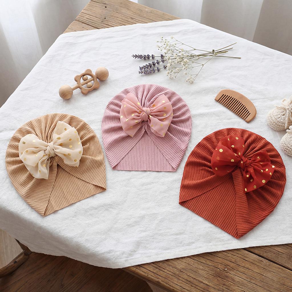 European & American Baby Ribbed Bow Hat - Polyester Pullover Cap