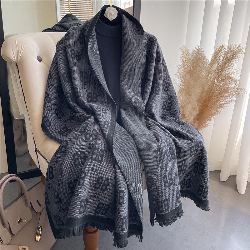 Recommended Letter Scarf Women's Autumn and Winter with Imitation Cashmere Shawl Dual-purpose Warm Double-sided Fringed Scarf