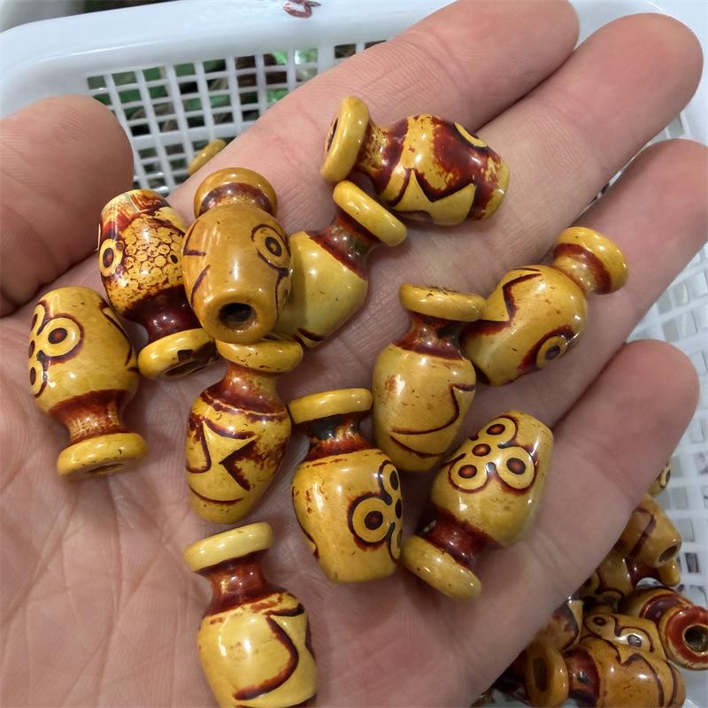 Retro Distressed Yellow Agate Five-Eye Lightning Flower Vase Beads