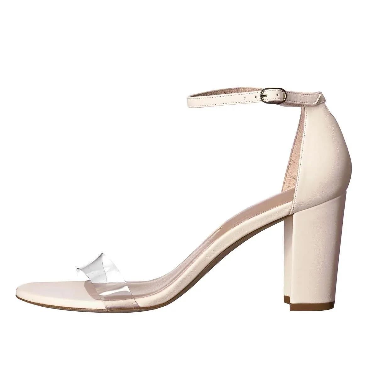 

Women Sandals Summer Sexy 8cm Open Toe Ankle Strap High Heels Gladiator Ladies Wedding Shoes Buckle Thick Heel PVC Clear Pumps 35