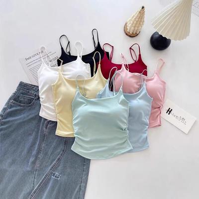 Stylish Sweet & Spicy Pleated Camisole Vest with Built-in Cups for Women - Versatile Inner & Outer Wear with Elegant Back Design