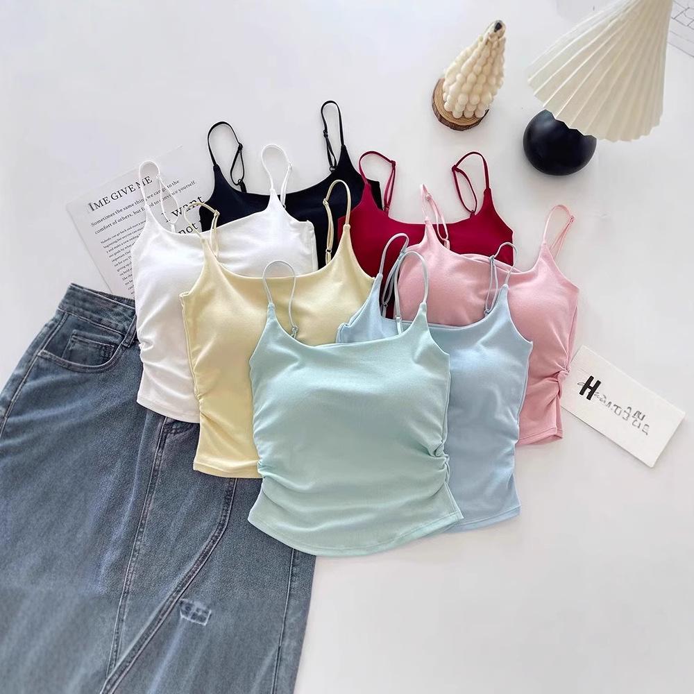 Stilvolles süß-würziges plissiertes Camisole-Westchen mit integrierten Cups für Damen - Vielseitige Innen- & Außenbekleidung mit elegantem Rückendesign
