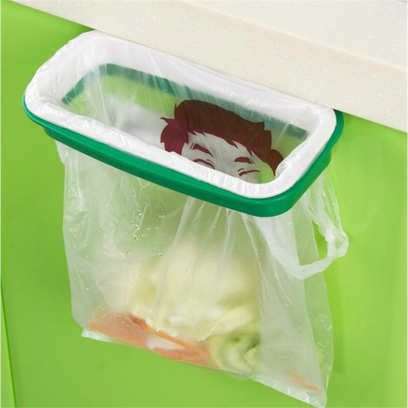 1pc Green And Stylish Covered Hanging Garbage Bag Rack, Portable Multifunctional Cabinet Garbage Bag Holder