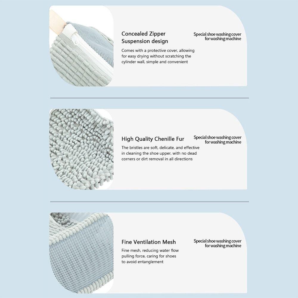 Zipper Closure Shoes Washing Pouch Fluffy Chenille Laundry Bag Shoes Cleaning Bag  Household