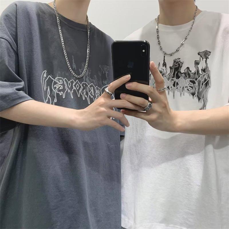 

Футболка с коротким рукавом, мужская модная брендовая летняя свободная футболка с половиной рукава, новинка 2023 года, популярные в Интернете модные вещи с простым принтом