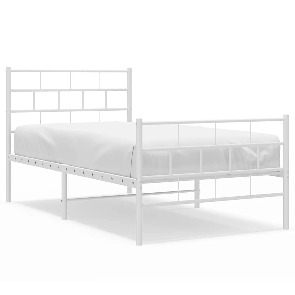 Vidaxl Metal Bed Frame with Headboard and Footboard, White, 100X200 Cm