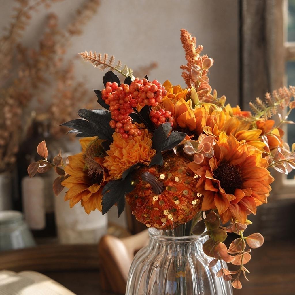 Künstliche Herbstblumen für die Thanksgiving-Tischdekoration, Kunstblumen-Arrangement für die Heimdekoration