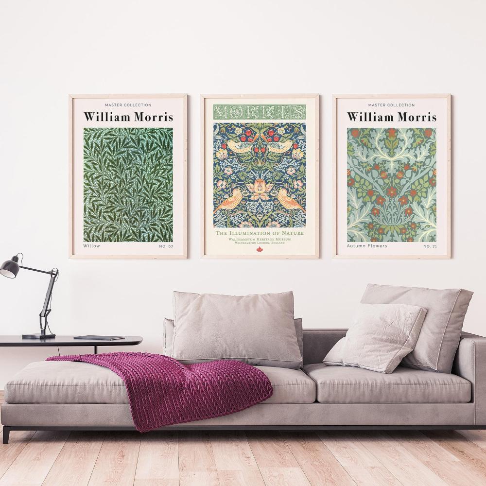 Set Flowers By William Morris Floral Botanical Modern Art Print Canvas Poster Autumn Flowers Illumination of Nature Willow Gift