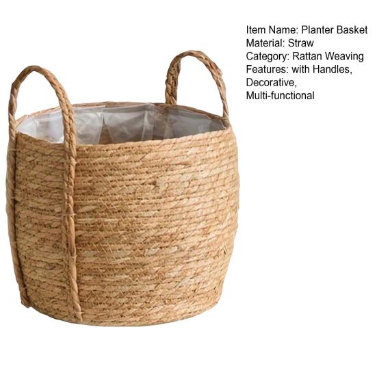 Cesto Portavasi Rotondo in Vimini con Manici Piante da Interno Esterno Rattan Intrecciato Vaso Fioriera Casa Soggiorno Balcone Giardino Fioriera Decorativa